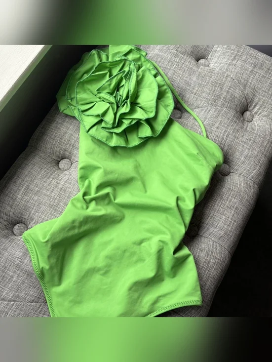 Zara Green Floral Ruffle One Piece Swimsuit - Picture 1 of 5